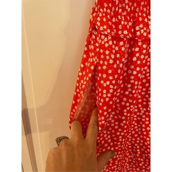 Rebecca Taylor red floral smocked waist flutter sleeve dress M - Picture 8 of 11